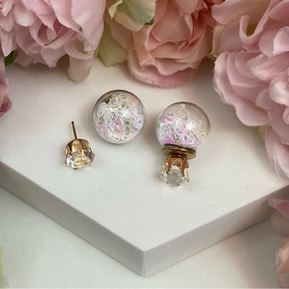 Double Stud Iridescent Heart Confetti Earrings - Picture 12 of 16